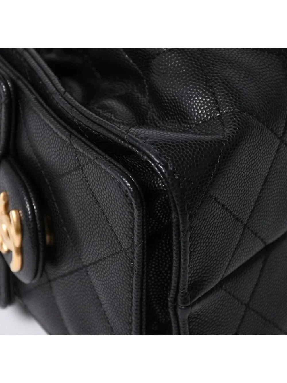 Chanel 25 Medium Chain Bag CC Logo Caviar Leather Black